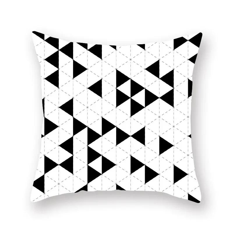 Black White Geometric Pattern Cushion Cover Polyester Sofa  Upholstery Pillowcase Home Decor