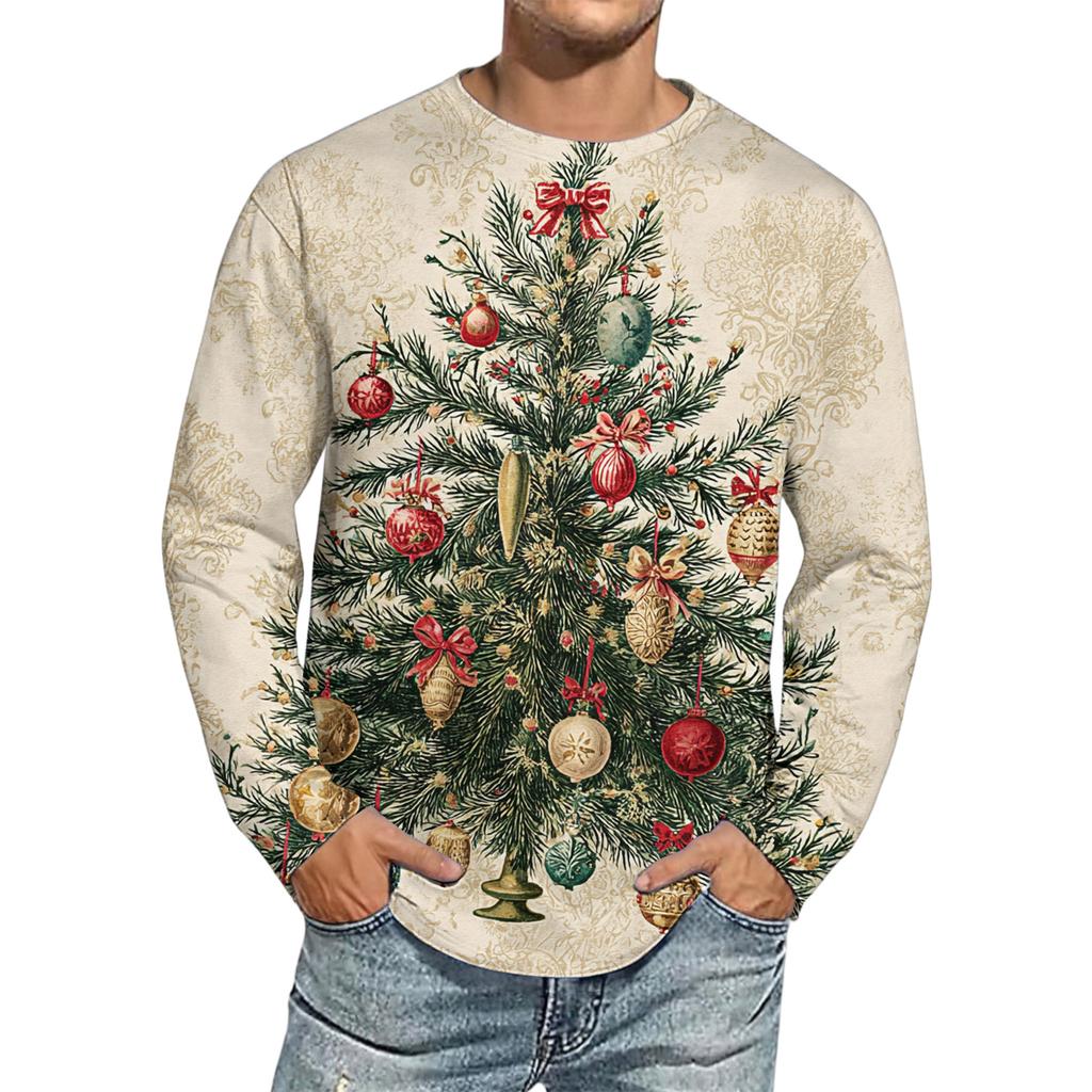 Men's Christmas Printed Imitation Cotton Long-sleeved Shirt