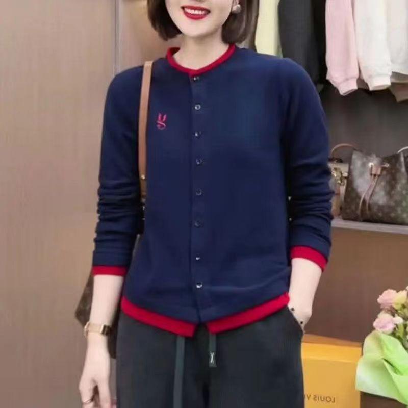 

Женский двухкомпонентный топ из бархата в корейском стиле с длинными рукавами, подобранный по цвету для осени/зимы 2024 года. L (suggested 95-115 jin) темно-синий