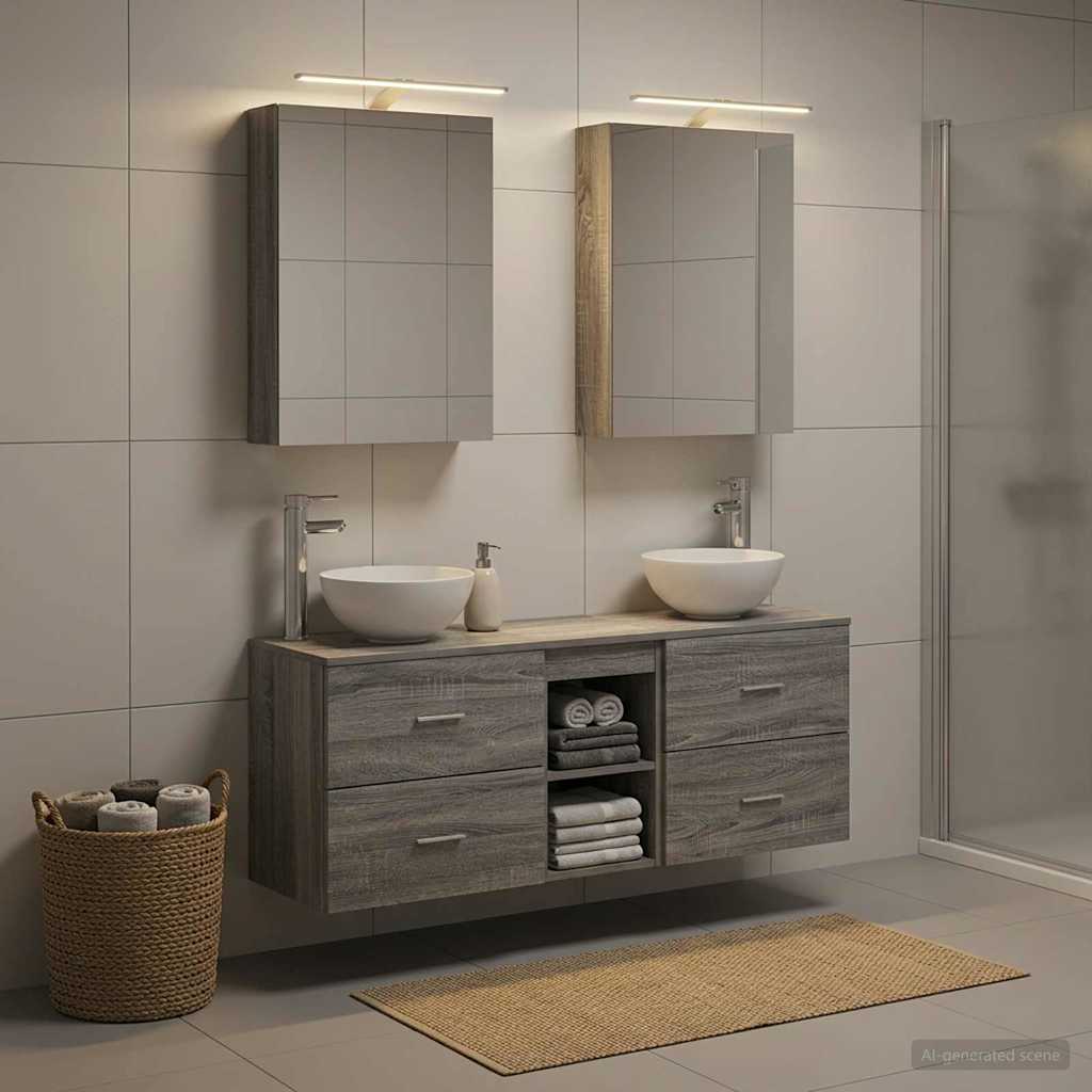Bathroom Cabinet Set 5 Pcs Grey Sonoma 50 X 14.5 X 70 Cm