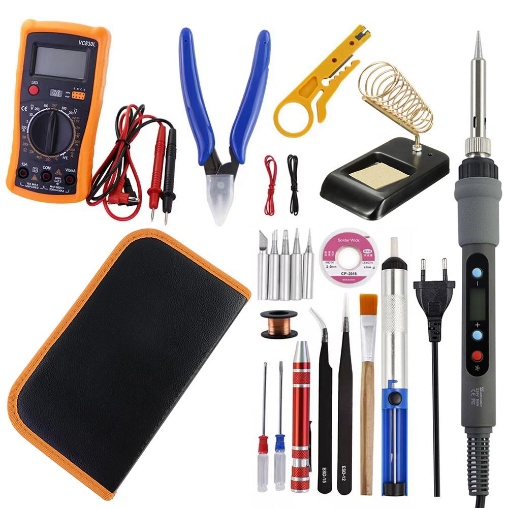 80W Soldering Iron LCD Digital Display Temperature Adjustable 220V EU Electric Solder Iron Set Welding Rework Station Repair Kit