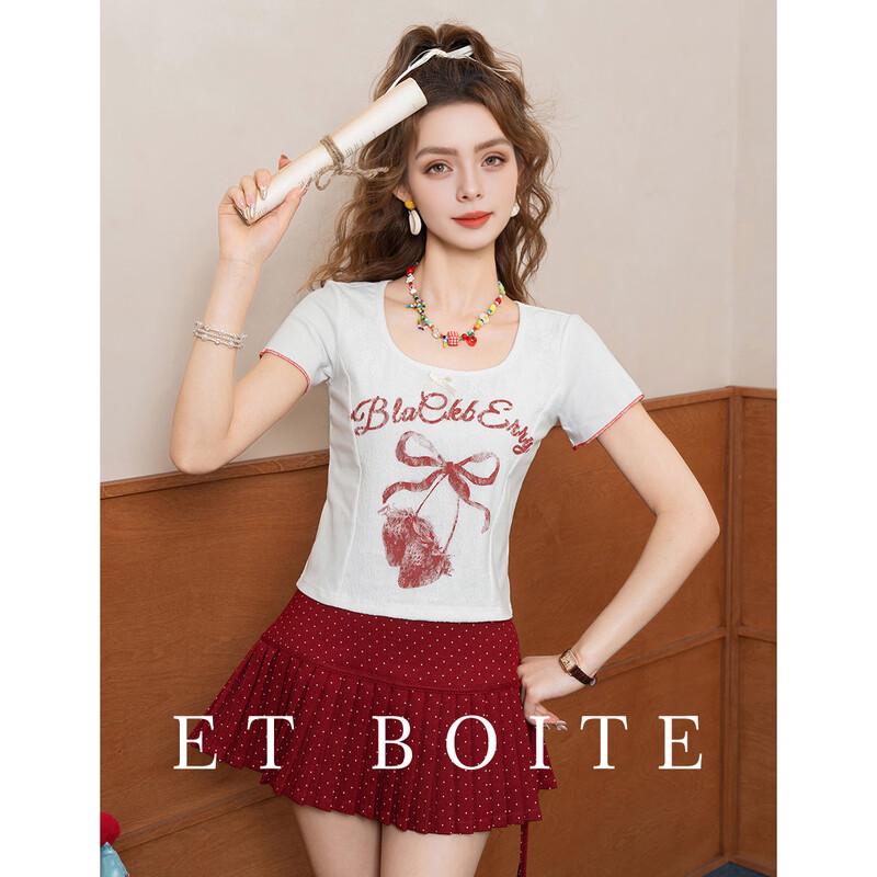 French Box Lace Bow Square Neck T-Shirt EU 36