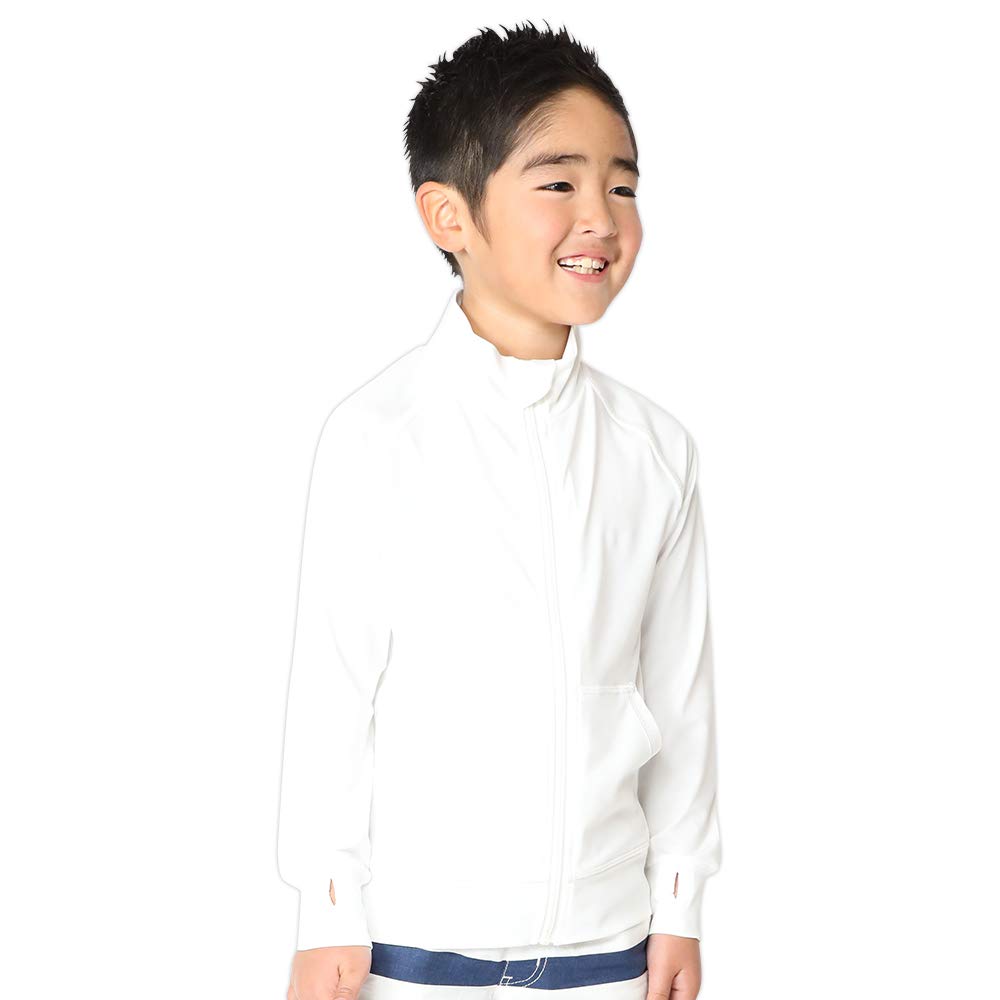

HEAZEL Kids Rash Guard, Hoodless, Stand Collar, Zipper, Kids School Rash Guard, Long Sleeves, UV Protection, UPF 50+, White, Size 90