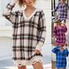 Womens Winter Knit Dress Loose Fit V-Neck Long Sleeve Plaid Color Block Midi Sweater