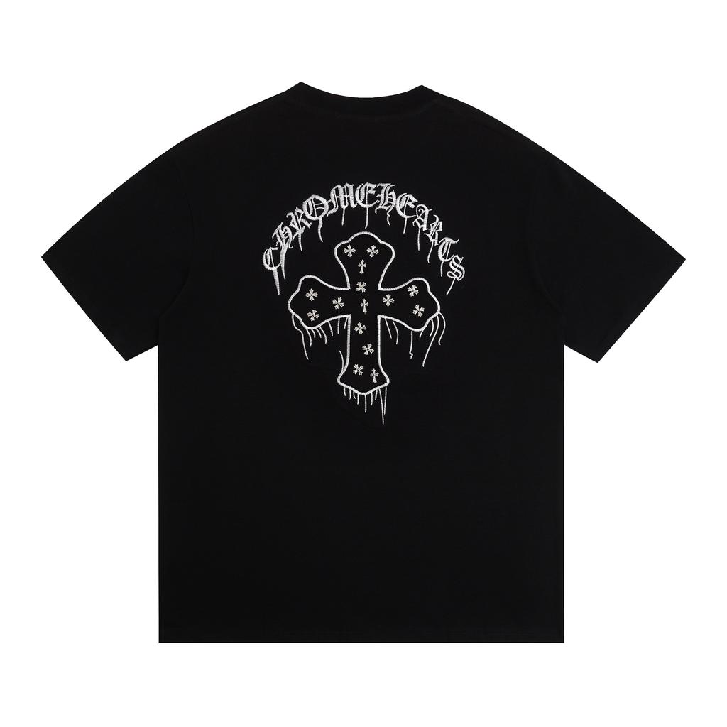 1966 CHROME HEARTS 2025 Lato Nowa Wysokiej Jakości Bawełna Okrągły Dekolt Luźny Duży Rozmiar Męski i Damski T-shirt Koszulka dla Pary