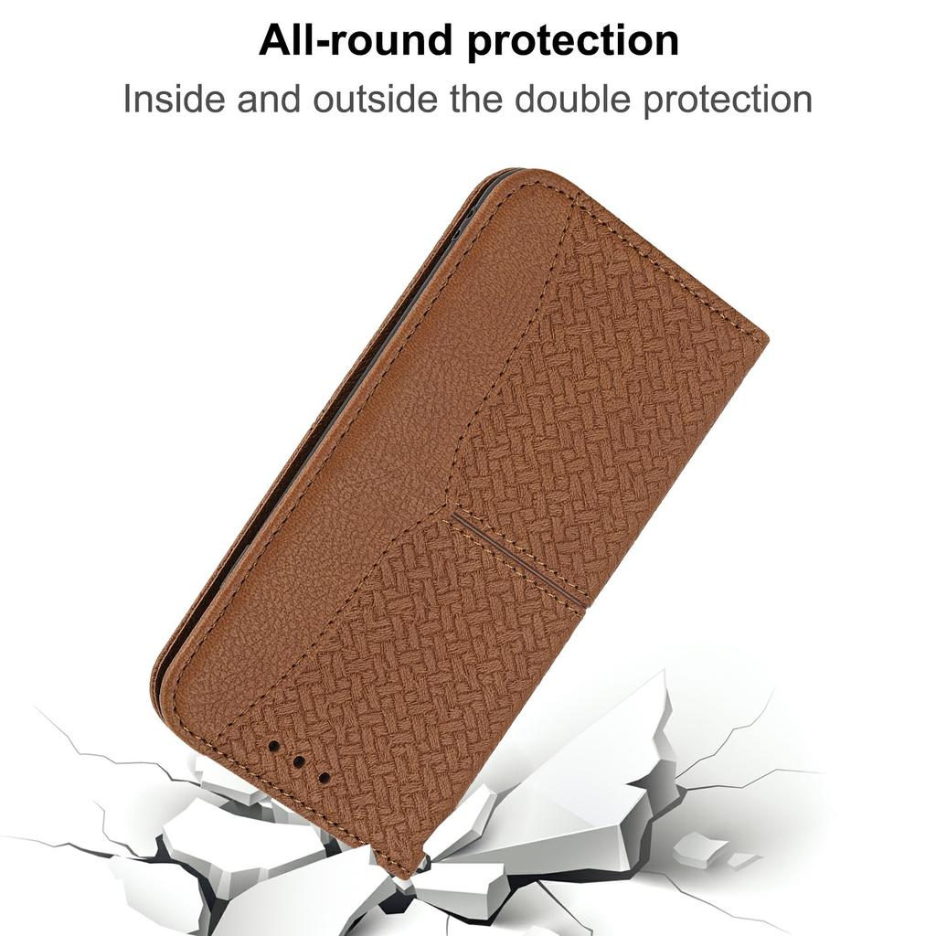 For Samsung Galaxy S25 FE Case Woven Texture PU Leather Wallet Phone Cover with Wrist Strap