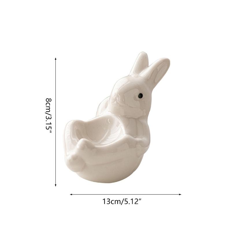 Cute Rabbit Shaped Boiled Eggs Cup Ceramic Eggs Holder Easter Decorations Eggs Display Stands for Party Dinner Table