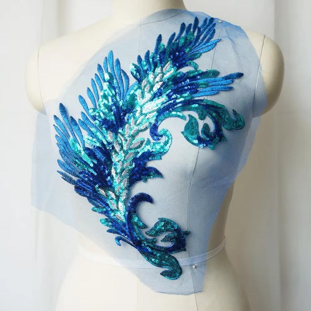 

Patch Sequin Embroidery Sequin Appliques Phoenix Tail DIY Sew On Patch Feather Appliques Wedding Gown DIY Decoration