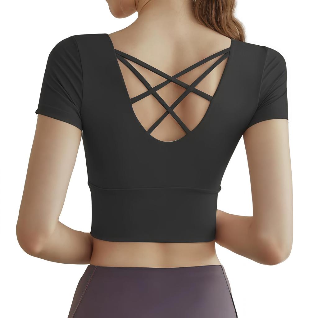 Asodeer Yoga-Shorts Slim mit Kurz Perfekt für und Fitness Damen T-Shirt, Ärmel, Passform, Rückenfrei, Cups, Feminin, Schweißableitend, Schnelltrocknend,