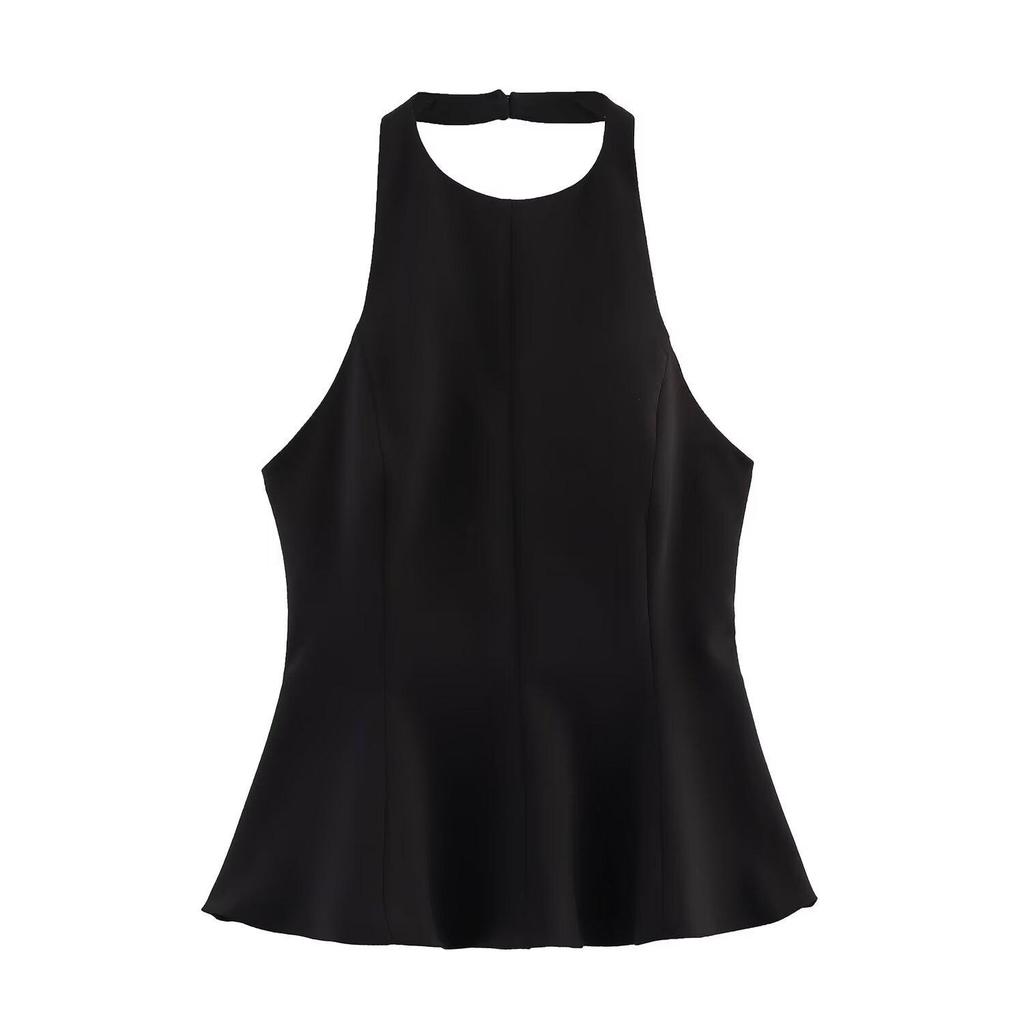 2025 Women's Spring Halter Neck Sleeveless Tank Top with Dress-style Hem