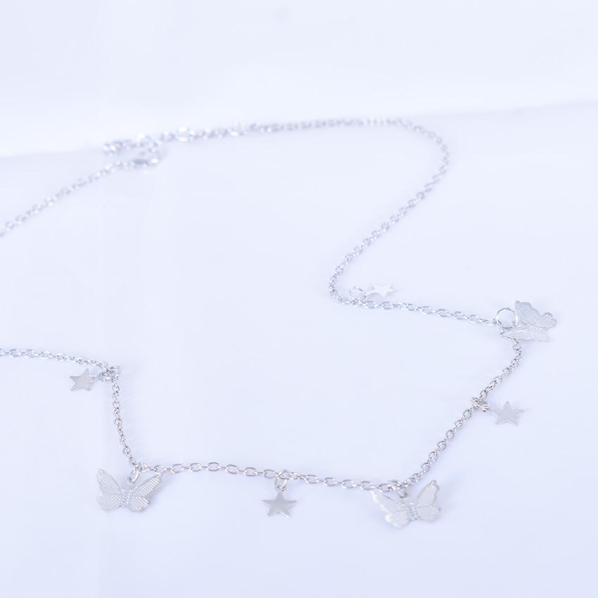 Trendy European  American Butterfly and Star Necklace Fashionable Collarbone Chain