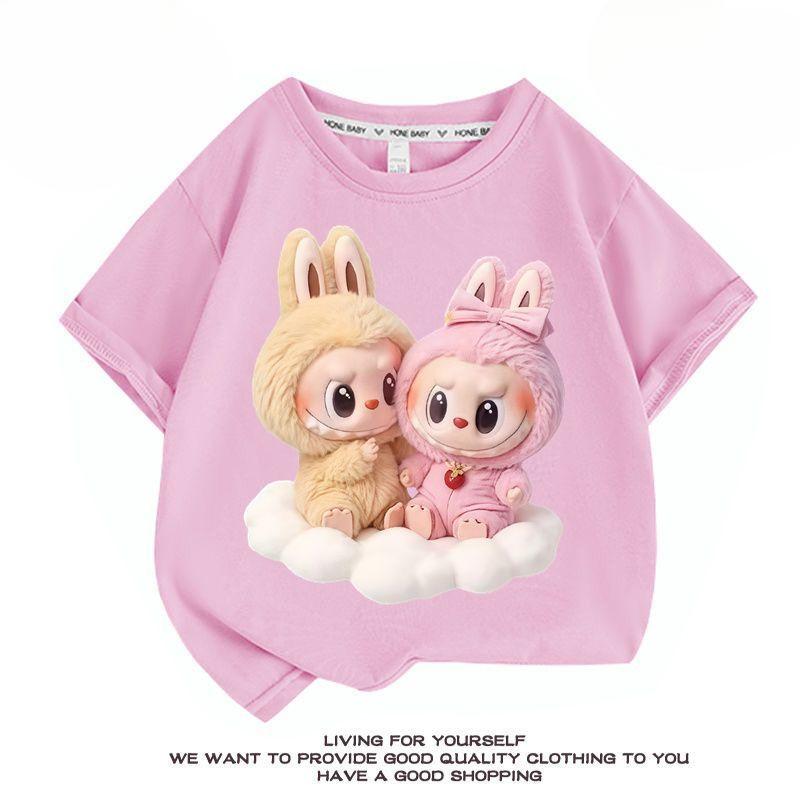 

Милая футболка с коротким рукавом из чистого хлопка для девочек, модный топ с круглым вырезом для летних детей 130 розовый