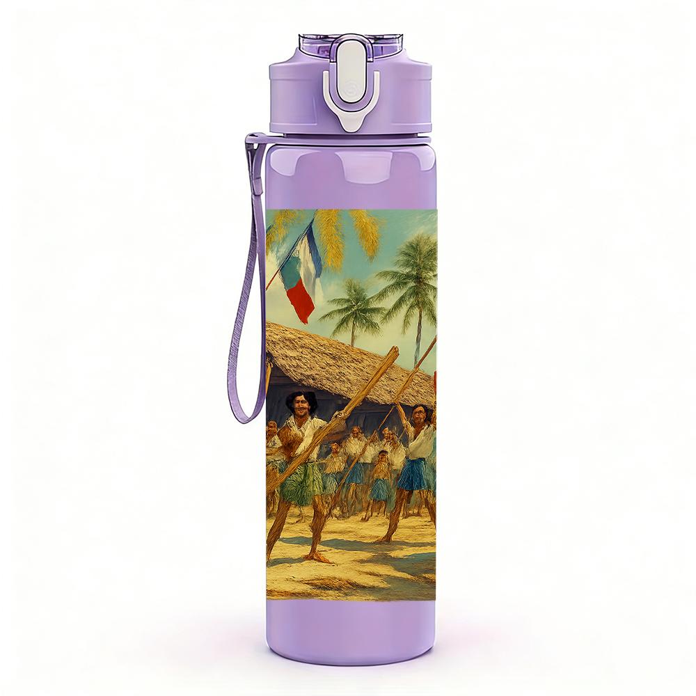 1PC Tropical Beach Hut Landscape 750ml Color Plastic Sports Water Bottle Leakproof Flip Straw Lid For Sports Office Home Use