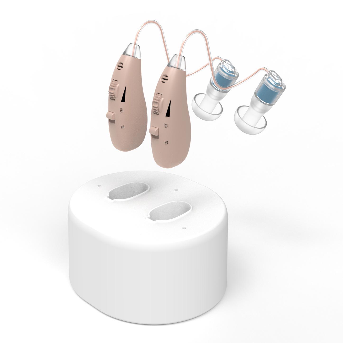 

Ear-Hanging Rechargeable Hearing Aid for Seniors - Dual-Machine, Simple Operation Behind-the-Ear Sound Amplifier бежевий