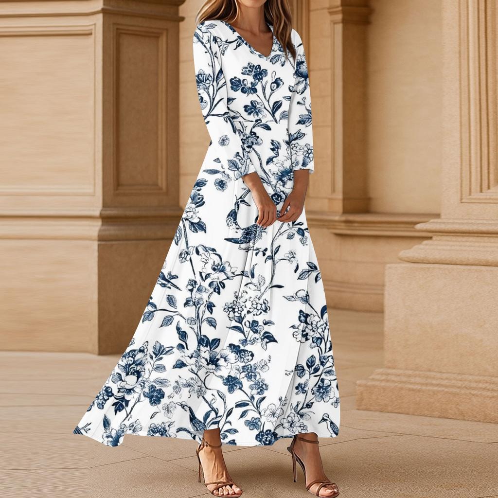 Women's Three-quarter Sleeves Fashionable Floral Print Loose Casual Comfortable Dress