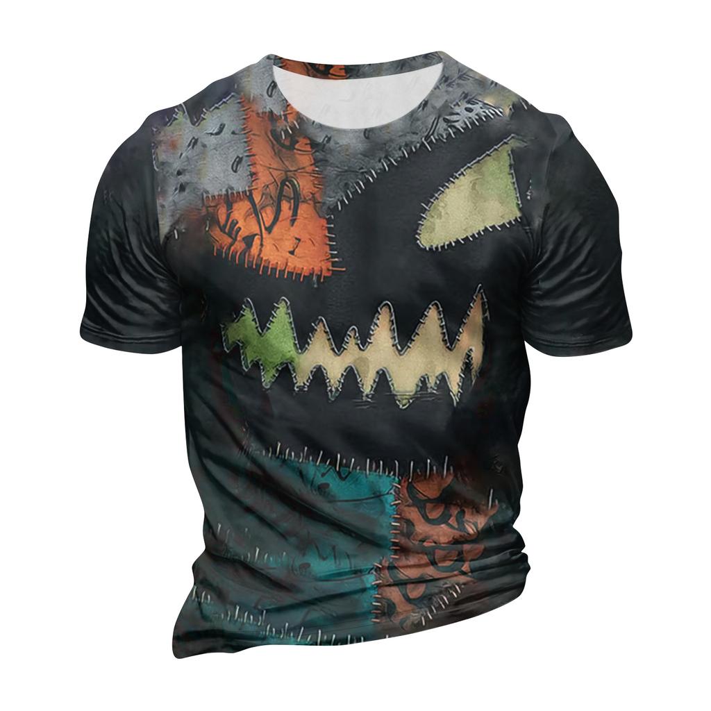 Halloween T Shirt Men's Casual Round Neck Blood Splatter Pattern Tops Horror Bloody Printed Short Sleeve Tops