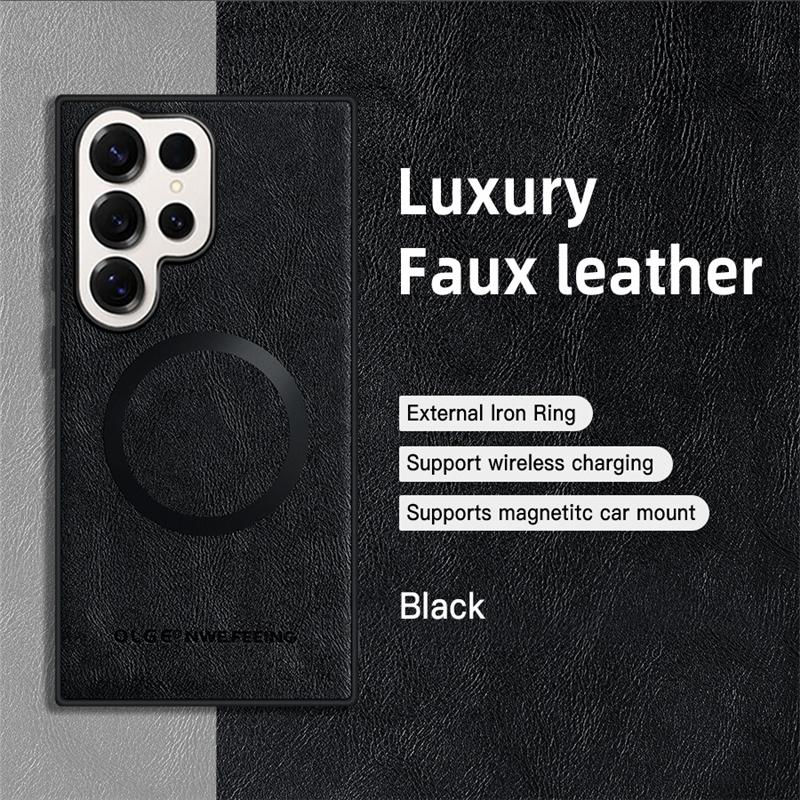Leather Magnetic Phone Case For Samsung Galaxy S25 S24 S23 S22 S21 S20 Ultra Plus FE For Magsafe Wireless Charging Cover Fundas