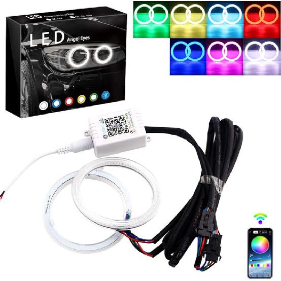 

GrandviewTM 1-set 70MM Multi-Color RGB LED Halo Rings Light COB 72SMD Smart Phone iOS Android App Bluetooth Control Car Angel Eyes Circle Ring 60MM