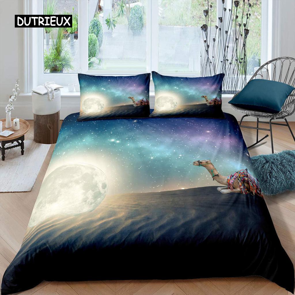 Camel Duvet Cover Set Sunset Desert Adventure Tehme Quilt Cover King Size Wildlife Animal Bedding Set for Children Teens Young
