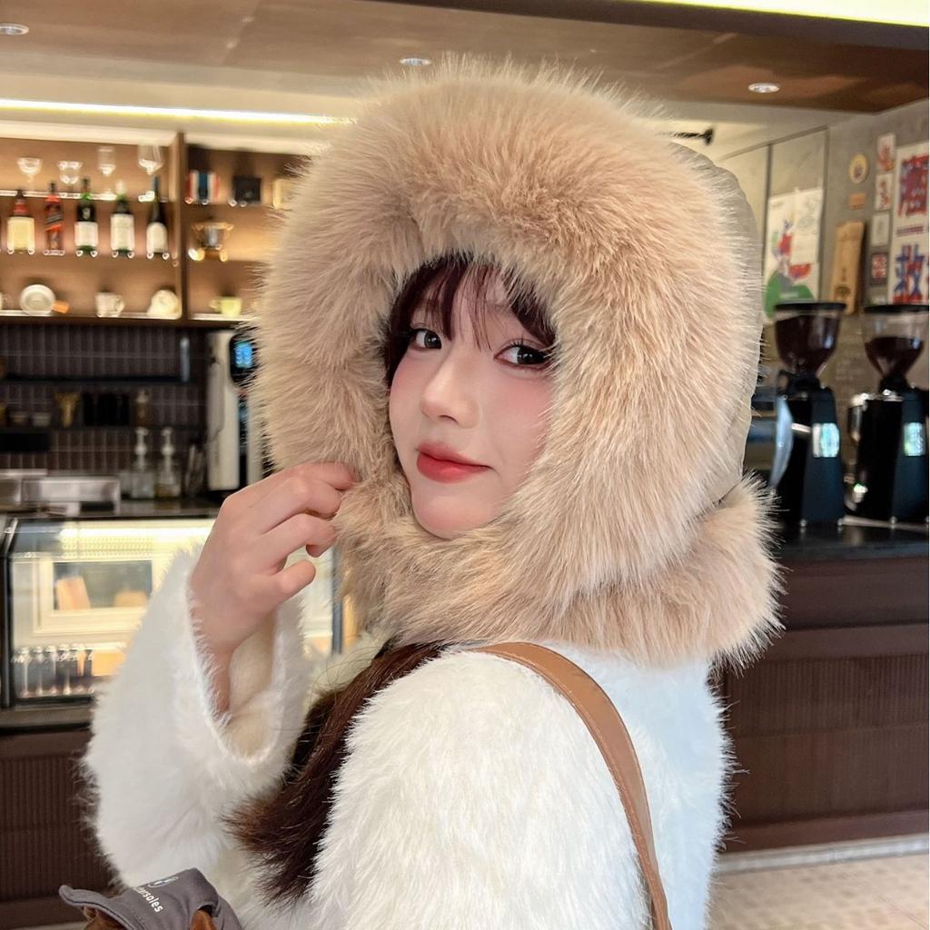 Furry Lei Feng Hat for Women In Autumn and Winter New Thickened Warm Ear Protection Windproof Cold Snow Knitted Cotton Hat
