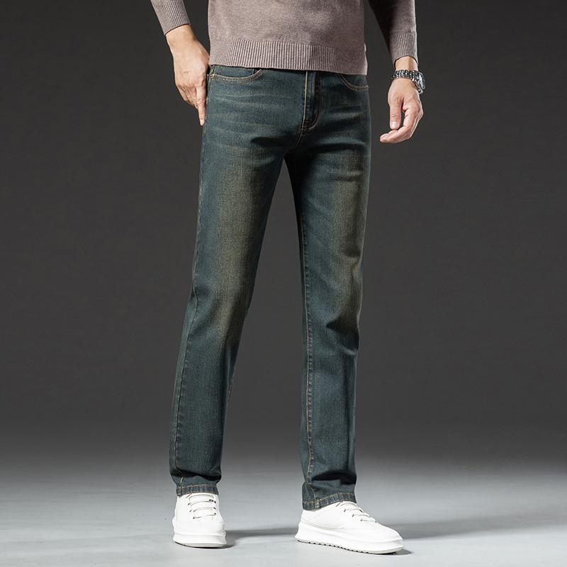 Winter Jeans Men's Warm Fleece Thickened Elastic Denim Pants Fashion Straight Elastic Retro Plush Velvet Pants