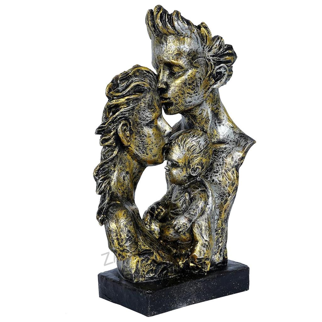 Mother & Father With Child Love Statue Showpiece For Home Decor & Gifting, M, Bronze