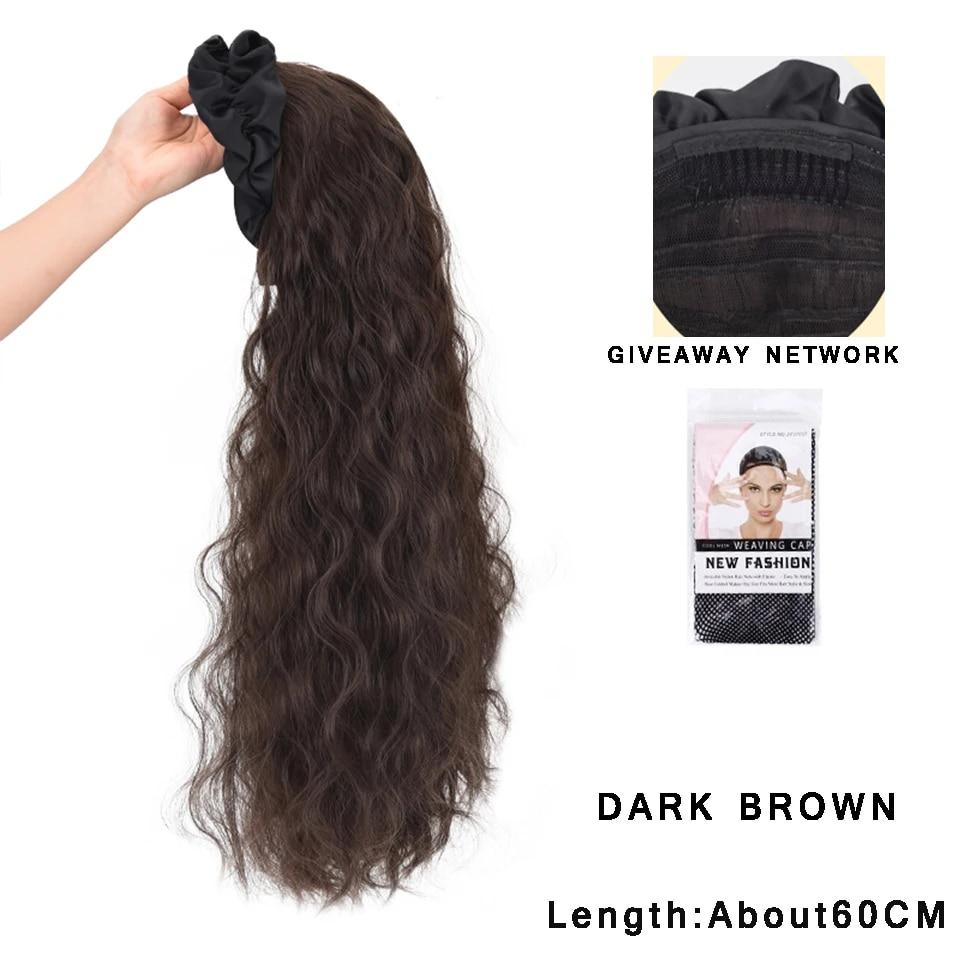 Synthetic Long Wavy Headband Wig Black Brown Women's With Twist Braid Hairband Accessories Natural Half Wig