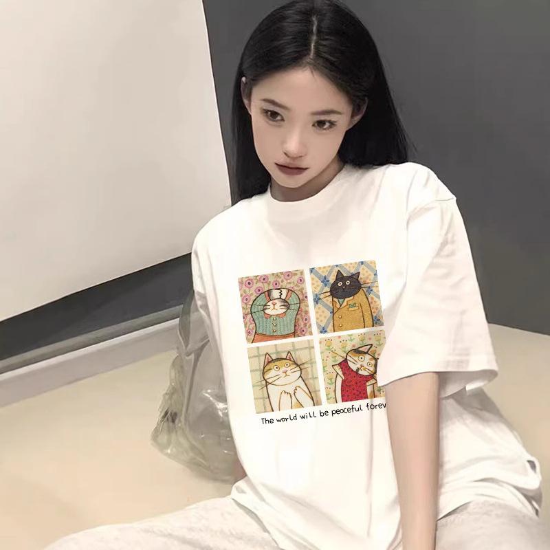 

Oversize large size premium crew neck top women s summer ins tide niche pure cotton casual versatile short-sleeved T-shirt M белый