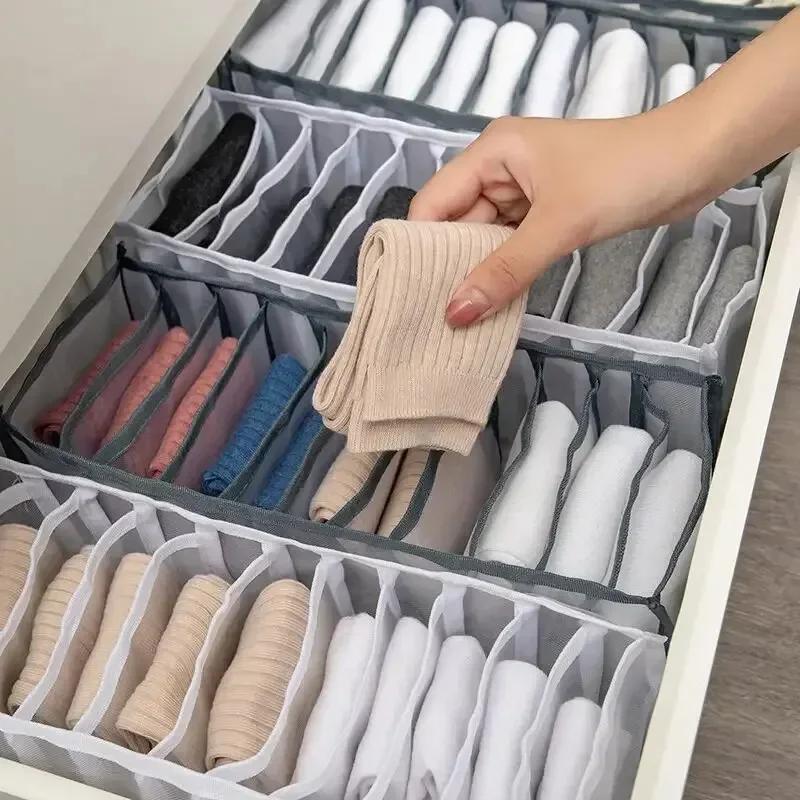 5PCS Household Grid Underwear Drawer Organizer Sock Bra Storage Box Closet Dorm Storage Bag Space Saving