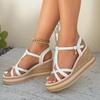 Fashion Elegant Nude Cross Strap Sandals Women 2025 Summer Crystal Buckle Wedge Heels Sandals Women Bohemia Soft Sole Beach Sandals