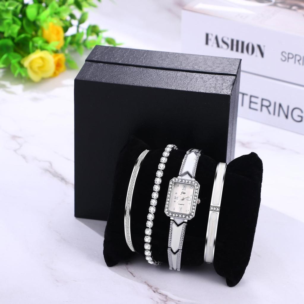 Bangle Bracelet 4 Piece Watch Roman Analog Quartz Fashion Silver Present Women's Set Cute, Waterproof, Alphabet, Display, Watch, Watch, - Birthday,