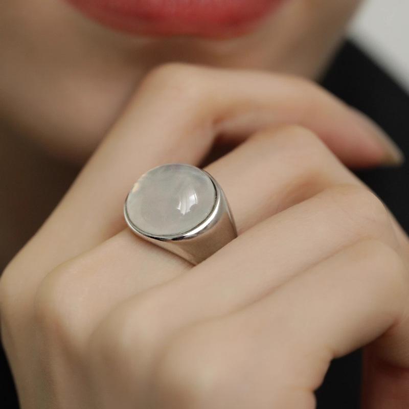 Ventfille Copper Chalcedony An Jade Ring For Woman Vintage Turquoise Jewelry Accessories Girls Dropshipping