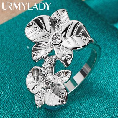 925 Sterling Silver Double Flower 7 8 9 10 Ring For Women Charm Jewelry