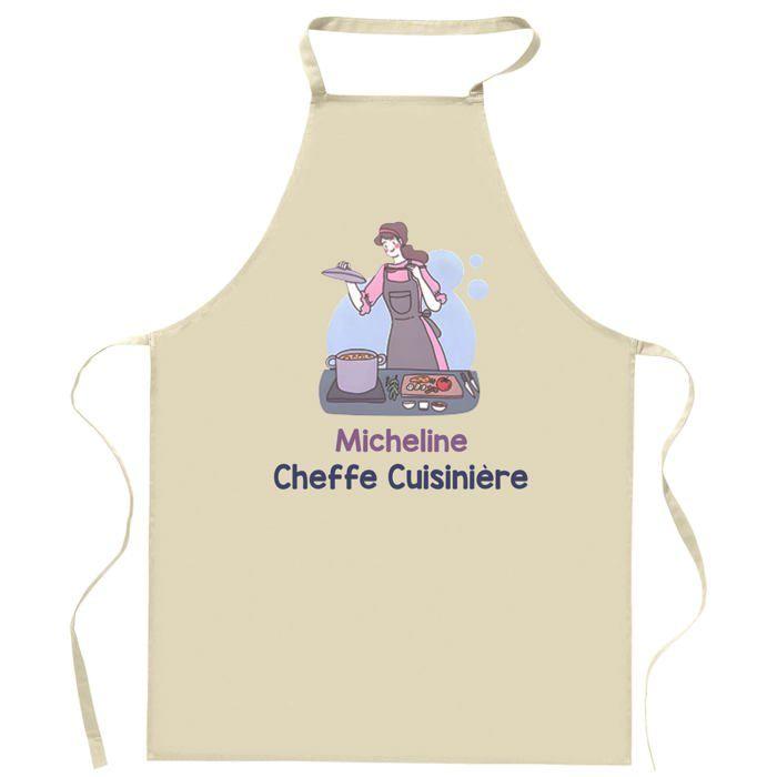 Tablier de cuisine - Micheline Cheffe Cuisinière - Impression bretonne - Coton épais - Lavable 40°C