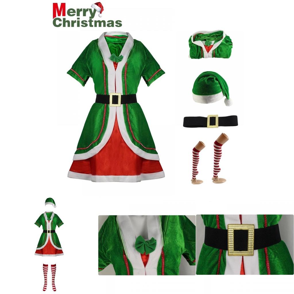 Fancy Xmas Elf Costume Couple Outfit Polyester Role Play Dress Up Party