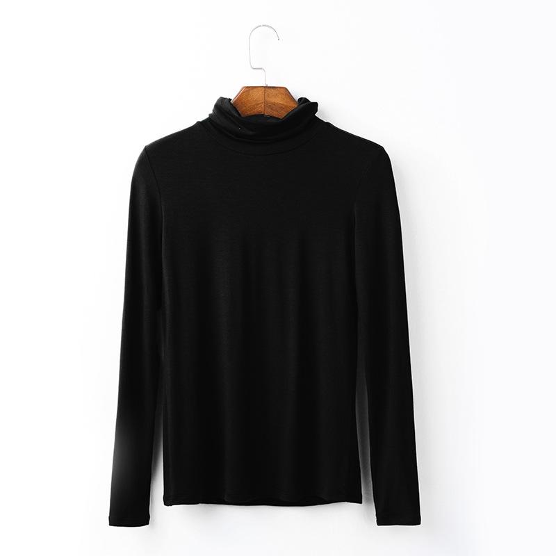 Sweter z długim rękawem, jesienno-zimowa, nowy, modny, jednolity kolor z golfem, modalny, Plus rozmiar, dolna koszula Top damski, podstawowy sweter