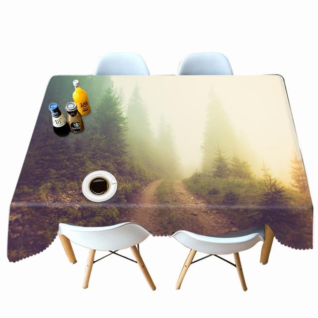 Thicken Cotton Tablecloth Misty Woods Landscape Pattern For Wedding Picnic Party Rectangular Round Table Cover
