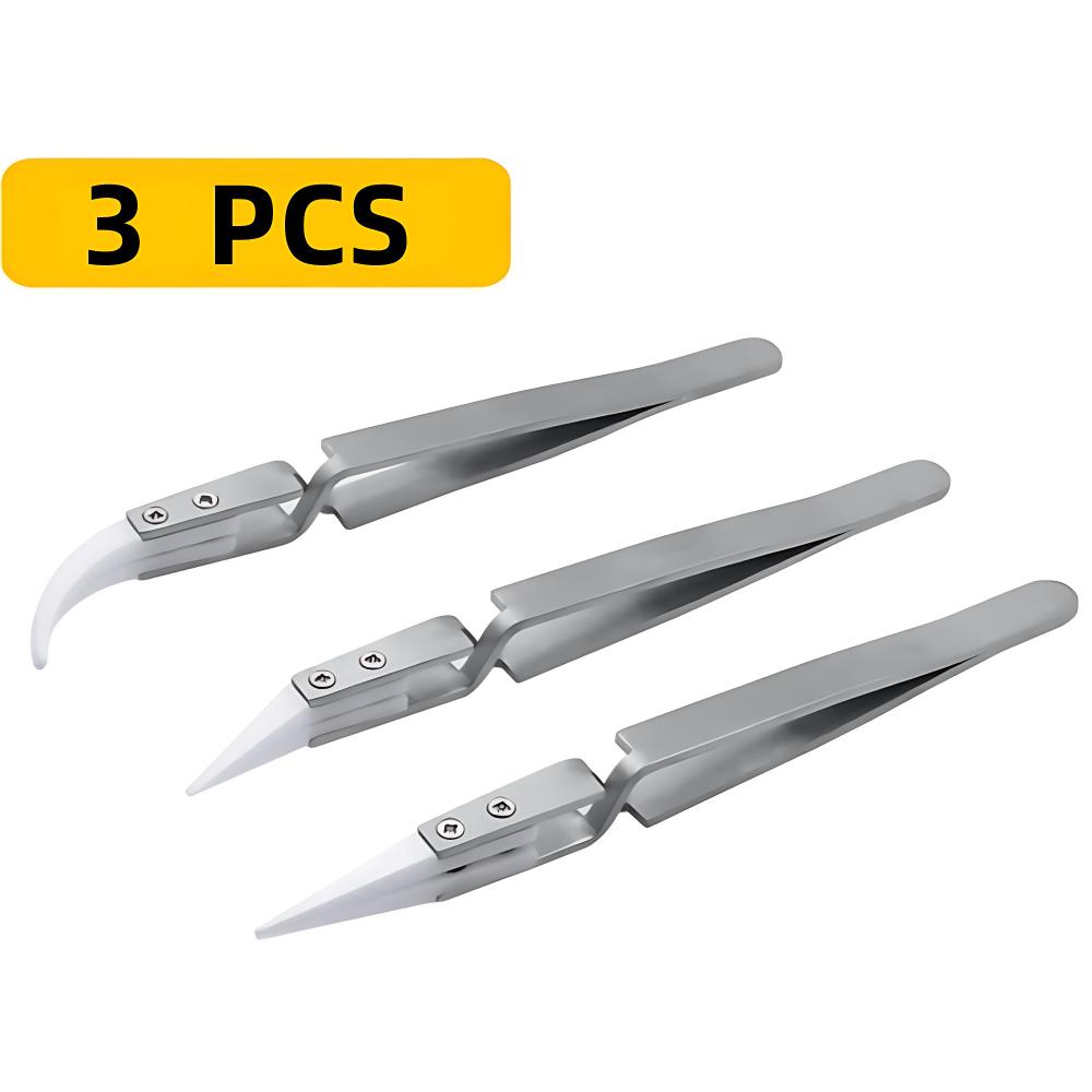1/3PCS Ceramic Straight Tip Electronic Soldering Tweezers, Anti-Static Reverse Acid Resistant Precision Chuck Ceramic Tweezers