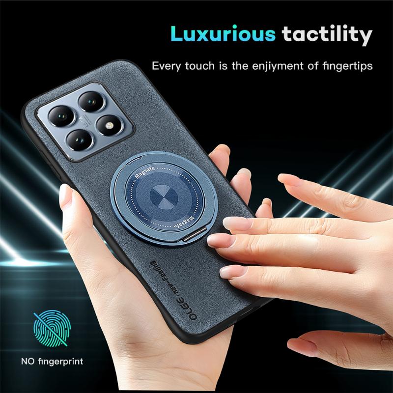 For Magsafe Magnetic 360 ° Rotat Metal Bracket Ring Leather Phone Case For Xiaomi 13T 14T Pro Redmi Note 13 10 11 12 14 Pro Plus