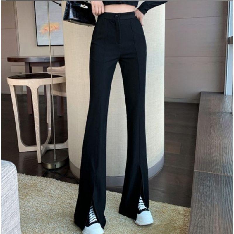 

Front Split High Waist Wide Leg Trousers Front Slit High Waist Wide Leg Pants Black S