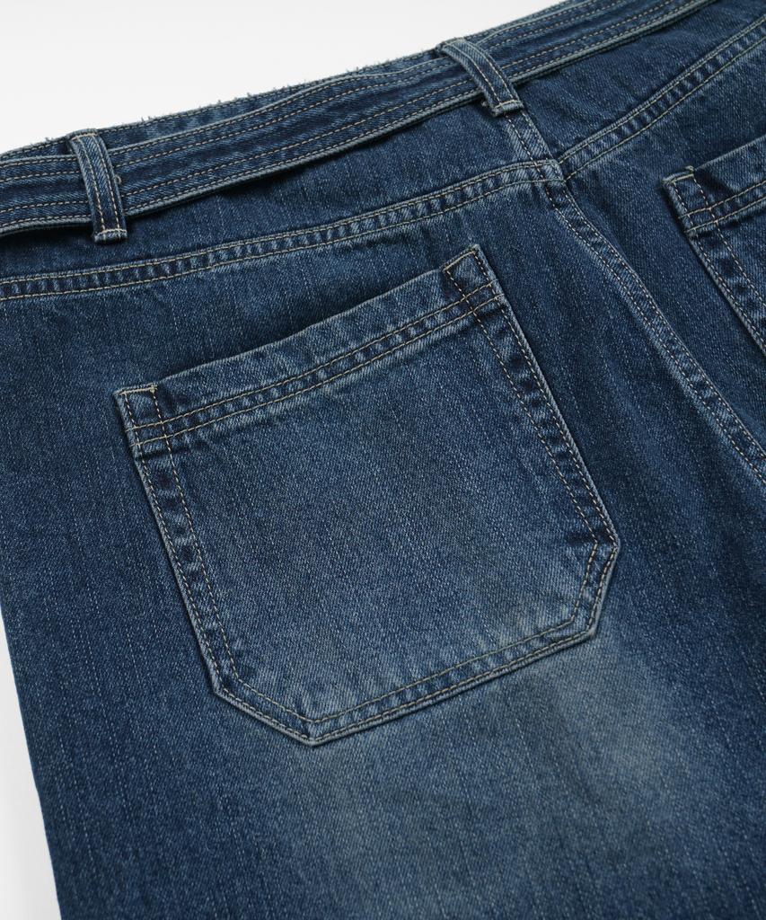 FRIZMWORKS Lyocell Belted Denim Shorts _ Mid Blue