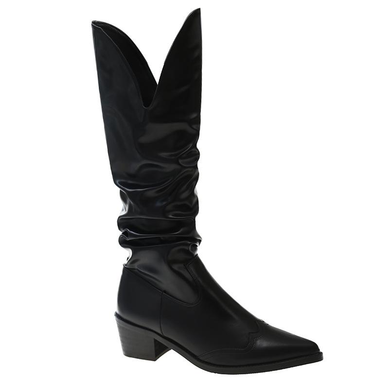 European and American Large-size High-tube Stacking Boots, New Western Cowboy Boots, Fashion Boots, Pointed Boots for Women In Autumn and Winter 2025