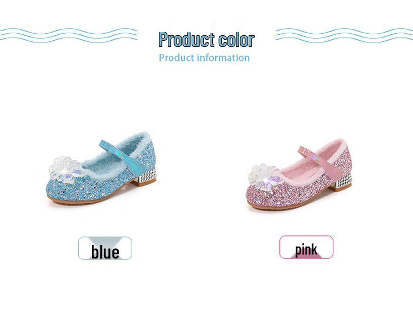 Elsa Princess Crystal High-Heeled Furry Velvet Children's Shoes - 2024 Autumn/Winter Collection