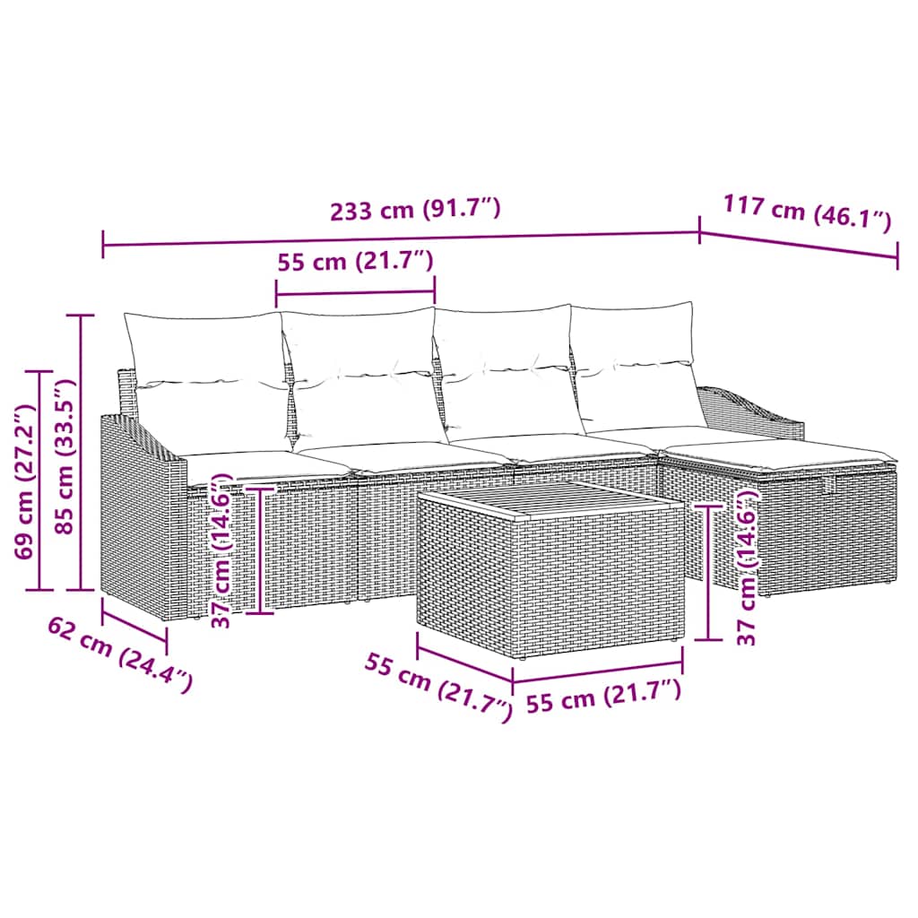 Garden Sofa Set with Cushions 6 pcs Black Poly Rattan
