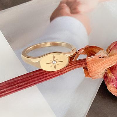 Leichter Luxus Mode Ovaler Achtzackiger Ring Nischen Eingelegter Zirkonring Titanstahl Nicht verblassender Schmuck