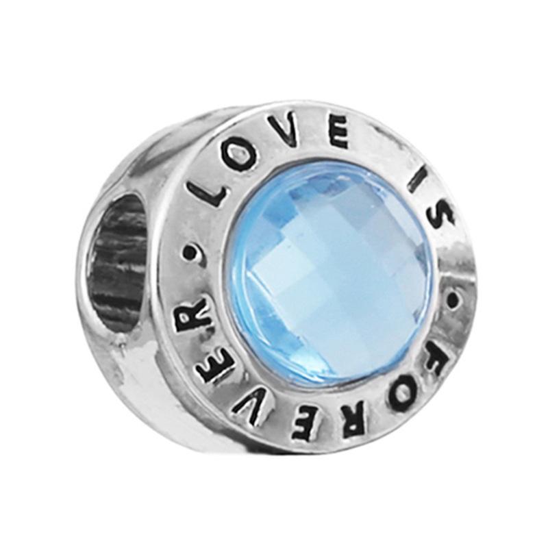 New Silver Plated Blue Diamond Alloy Large Hole Charm Beads For DIY Bracelet Necklace Jewelry Accessories Gifts