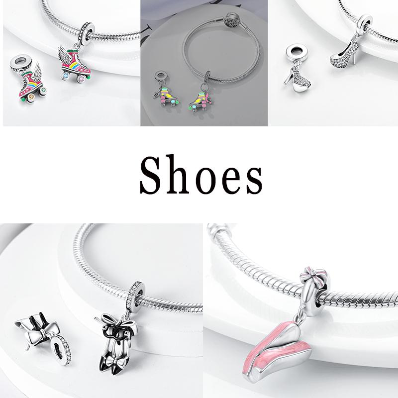 925 Silver Charms Lipstick Perfume High Heels Handbag Dress Camera Pendant Fit Original Pan Bracelet Bead DIY For Woman