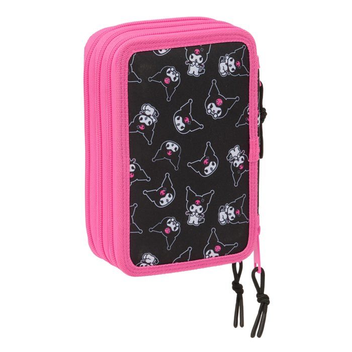 Trousse scolaire avec outils - safta - 37 pièces incluses - 12,5x5,5x19,5 cm - Noir/Fuchsia - Polyester recyclé