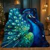 Blue Peacock Night Sky Fleece Blanket Gorgeous Feather Pattern Starry Background Soft Flannel Throw Cover Home Decor Gift for