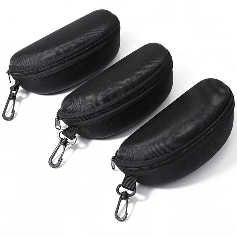 3pc Portable Sunglasses Case Protector Oxford Cloth Hard EVA Zippered Eyeglasses Case with Carabiner Unisex Eyewear Accessories